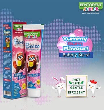 Bentodent 100% Natural Kids Bubble Gum Toothpaste, Fluoride Free, Sls Free, Complete oral care protection for kids, Fresh Breath, Best toothpaste for kids 2+ years 100g