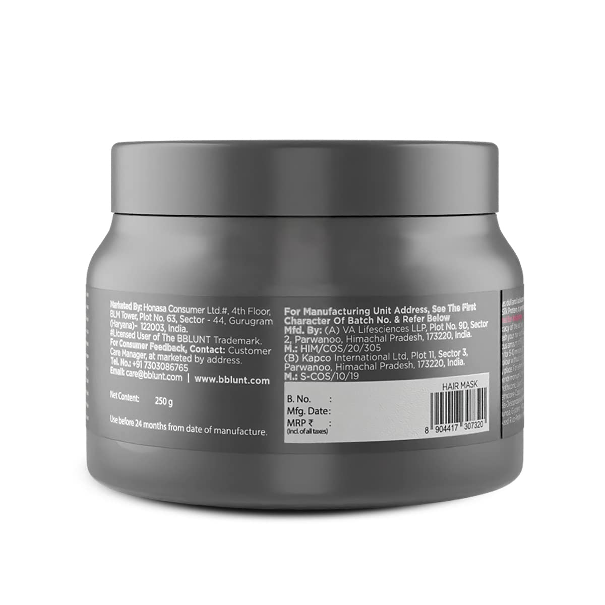 BBLUNT Intense Shine Hair Mask with Rice & Silk Protein for Softer, Smoother & Shinier Hair - 250 g