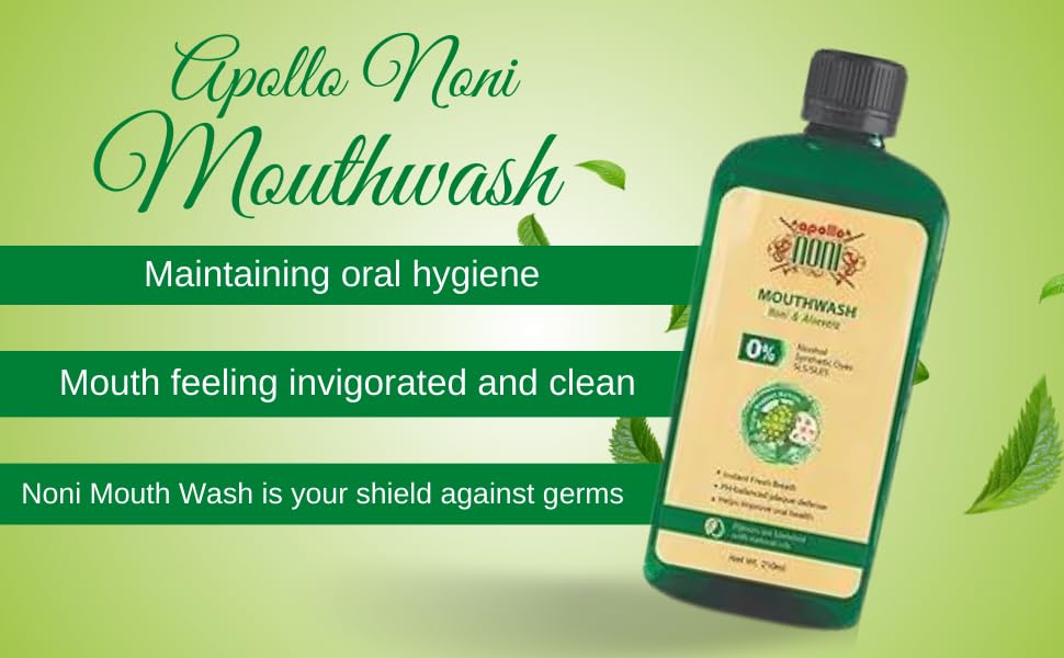 Apollo Noni Mouthwash Liquid 0% Alochol For Teeth Cleaning, Antibacterial Mouthwash for Bad Breath | Removes Germ | Alcohol Free Mouthwash | 250ml