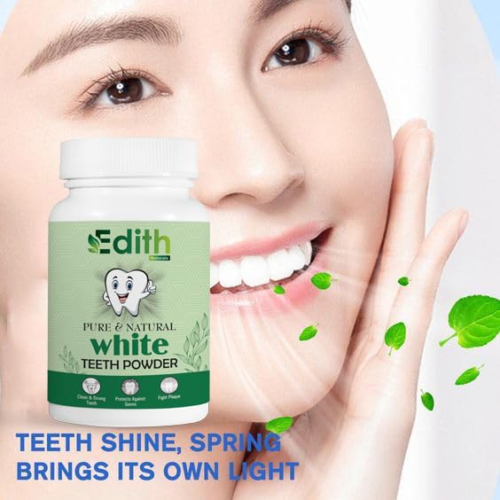 Edith Naturals Teeth Whitening Powder Removes Oldest Stains, Tartar & Plaque | Cavity Protection, Enamel Safe | Natural Mint Formula for Long Lasting Freshness | Men & Women 100g