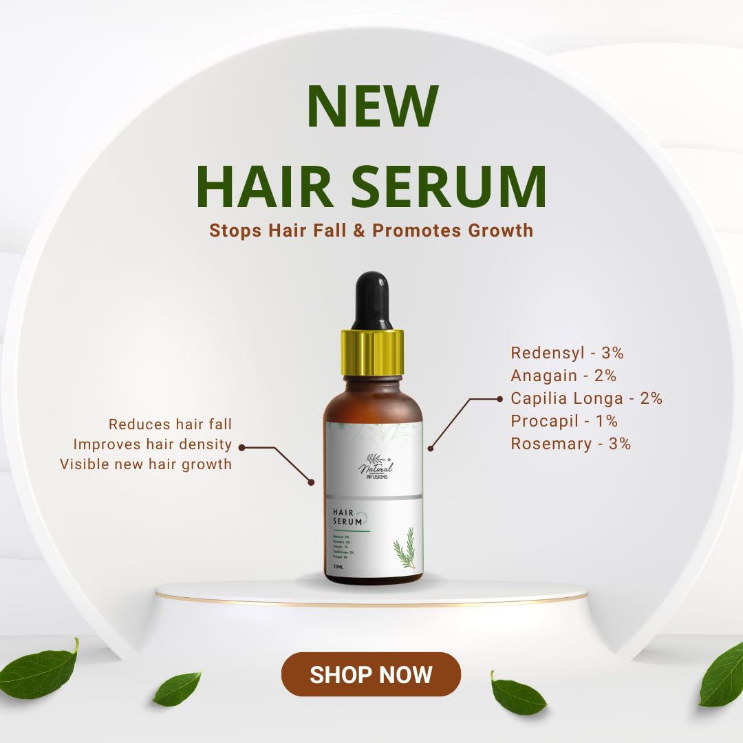 Natural Infusions Hair Growth Serum (50ml) | Redensyl, Anagain, Rosemary, Procapil, & Capila Longa | Controls Hair Fall | Increase Hair Density | For Men and Women | (Pack of 1)