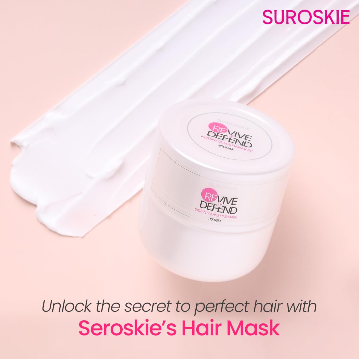 SUROSKIE Revive & Defend Instant Glass Hair Mask 200gm | With Hydrolyzed Keratin & Murmuru Butter | Nourish & Frizz Free Hair | Spa Treatment at Home | Intense Hair Damage Repair Mask | All Hair Types