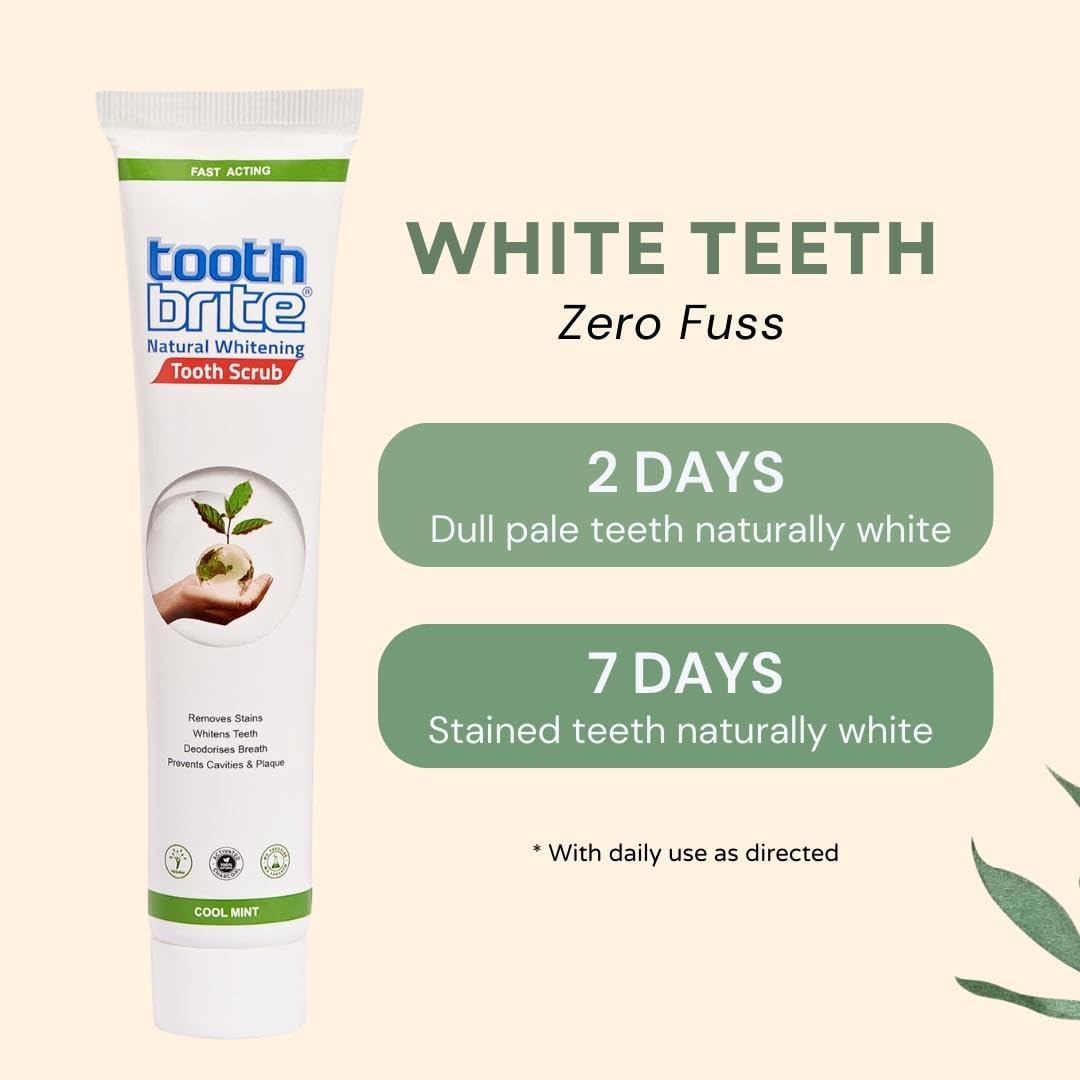 toothbrite Natural Whitening Tooth Scrub gel toothpaste Patented Micro Granular Scrub Contains no Harmful Peroxides or Paraben | Mint Flavour| Single pack of 100g Comes with Free Natural Bamboo Toothbrush