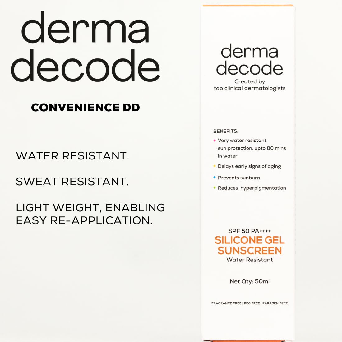 Derma Decode Waterproof Sunscreen for Swimming | SPF-50 PA ++++ Water-Resistant, Sweat-Proof Sun-Screen | Prolonged Sun Protection for Swimming-Pool, Beach & Sports - 50 ml