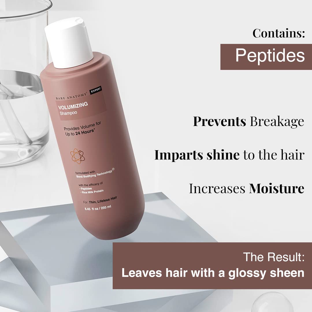 Bare Anatomy Volumizing Shampoo, Voluminous Hair Upto 24 Hours, Powered By Peptides & Rich Milk Protein, Strong & Bouncy Hair, Volume Shampoo For Thin & Flat Hair For Unisex, 250ml