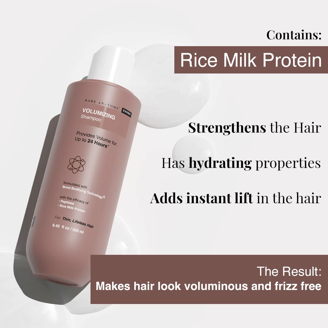 Bare Anatomy Volumizing Shampoo, Voluminous Hair Upto 24 Hours, Powered By Peptides & Rich Milk Protein, Strong & Bouncy Hair, Volume Shampoo For Thin & Flat Hair For Unisex, 250ml