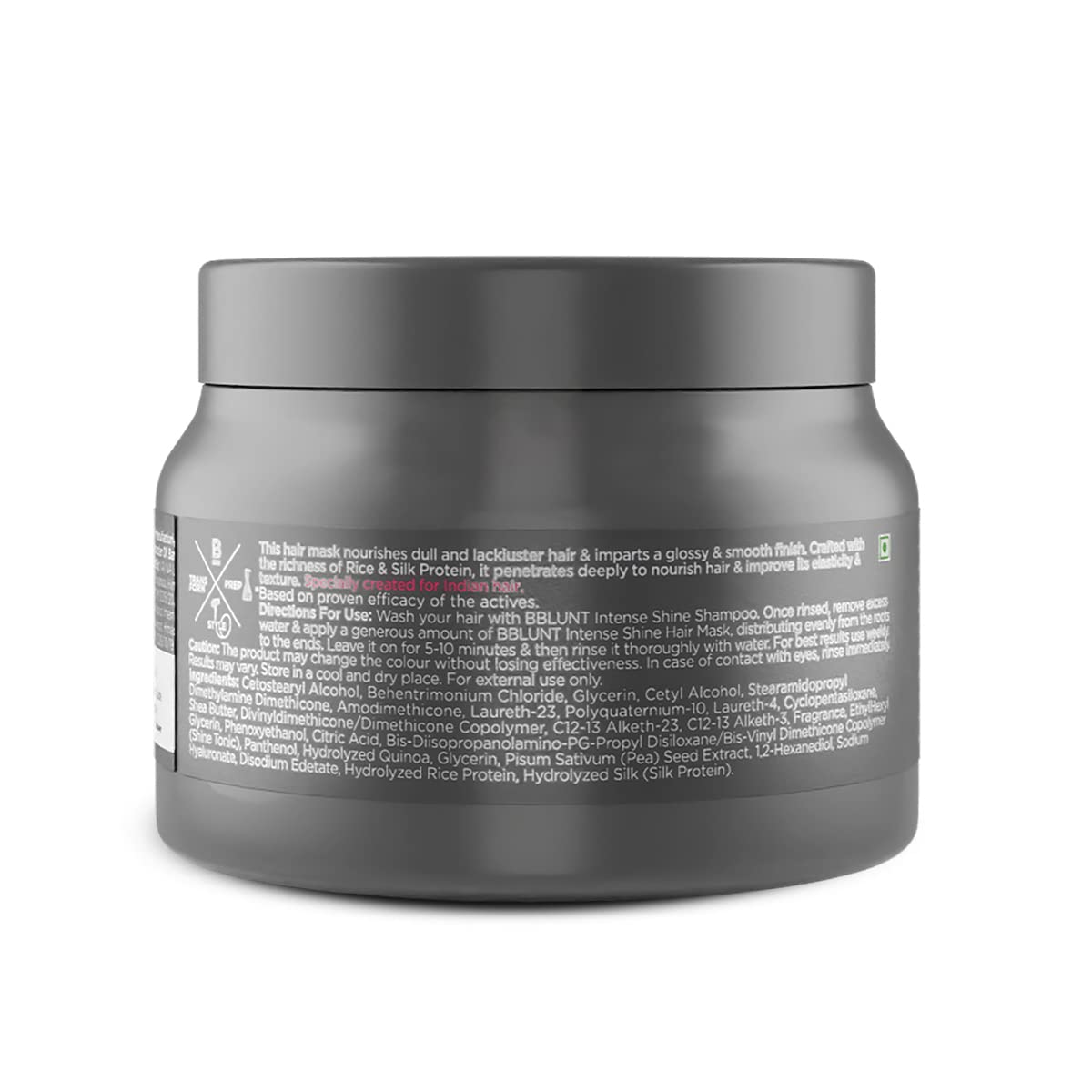 BBLUNT Intense Shine Hair Mask with Rice & Silk Protein for Softer, Smoother & Shinier Hair - 250 g