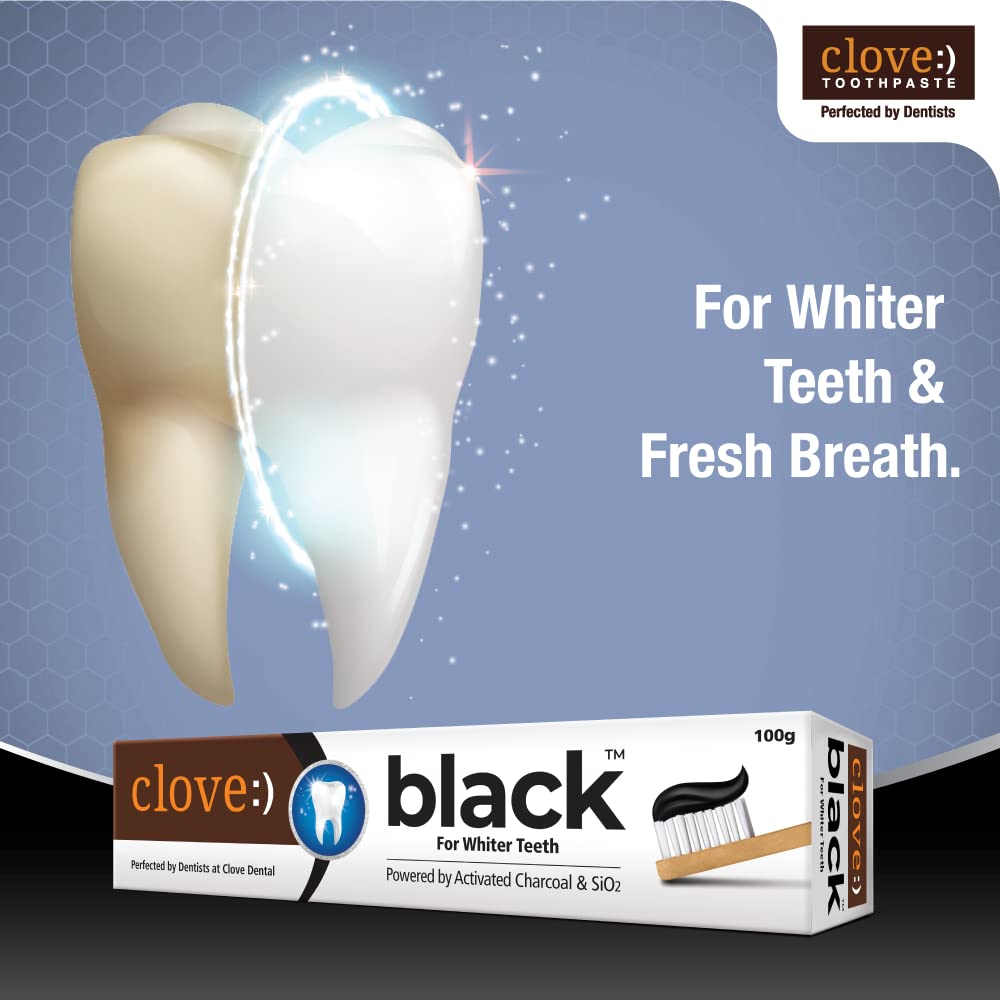 Clove Black Toothpaste for Whiter Teeth powered by Activated Charcoal & SiO2. Formulated by dental experts- 200gms (100gm*2) Combo Pack