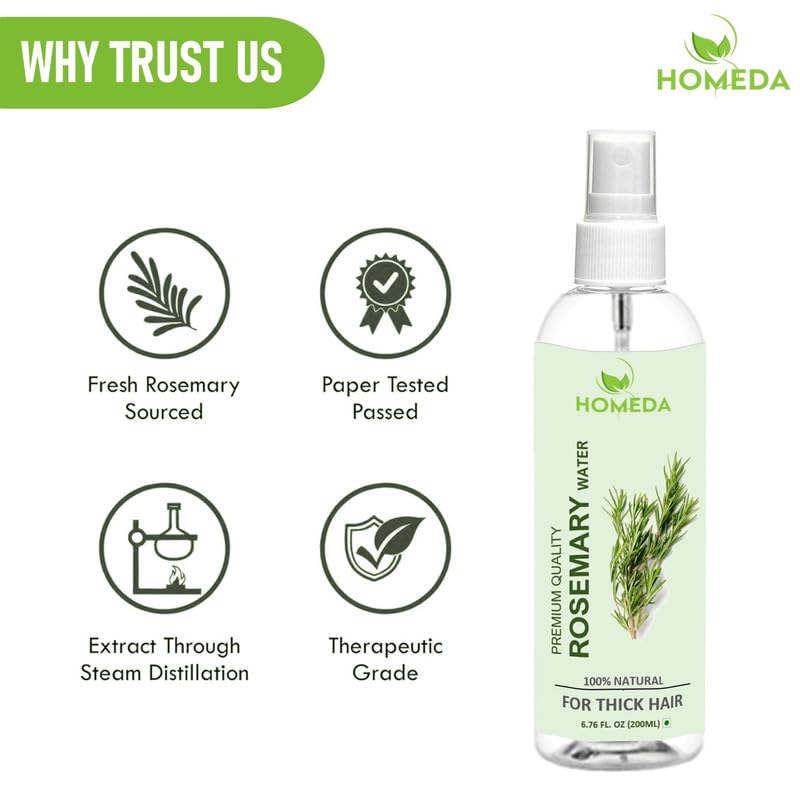 Homeda Rosemary Water for Hair Growth, Rose mary water spray for Hair Growth, Rosemary hair spray, Roj meri hydrosol, Rose Merry mist, Roseberry, Steam Distilled 100% Pure Natural (200 ml)