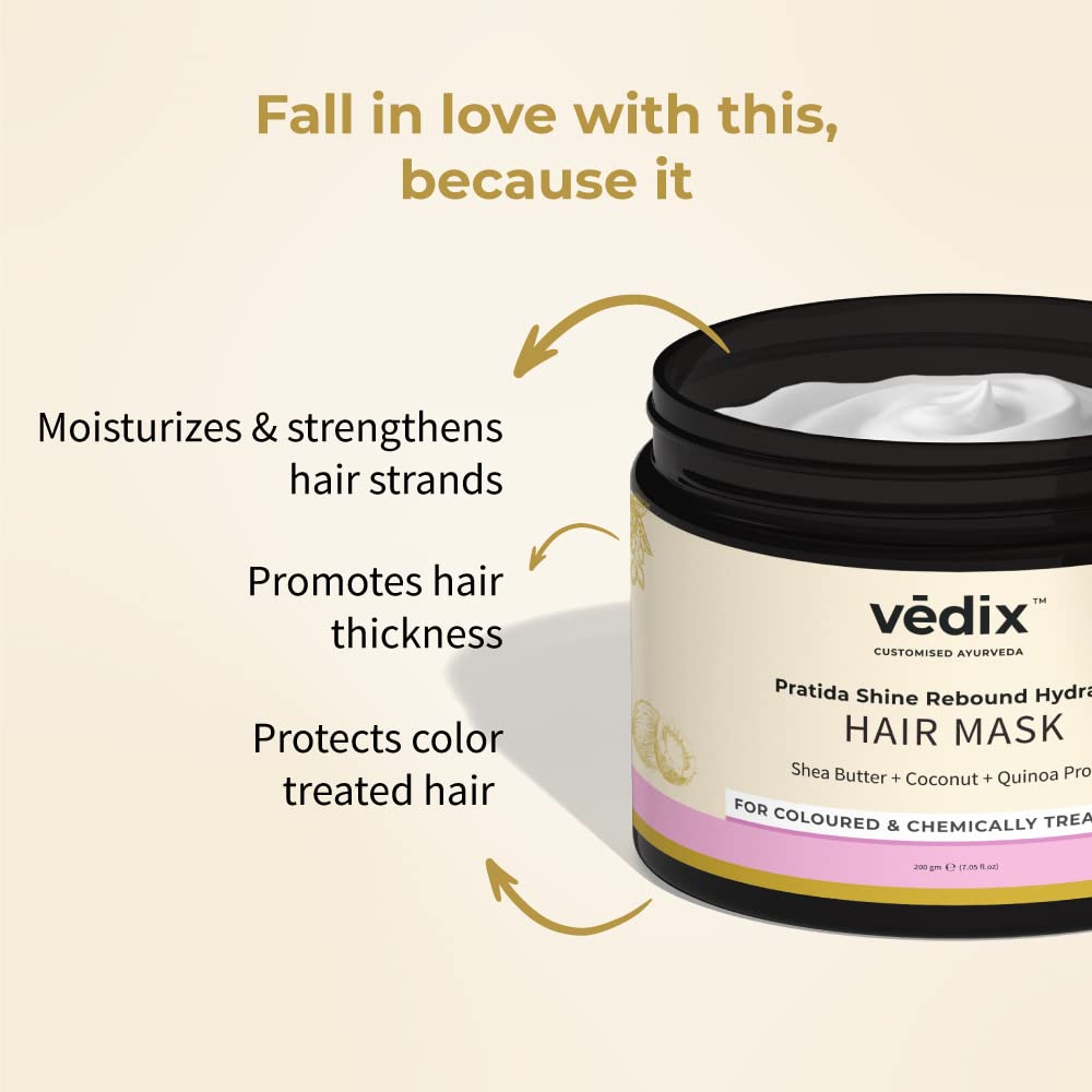 Vedix Ayurvedic Hair Mask For Hair Growth, Customized Pratida Shine Rebound Hydrating Hair Mask For Coloured & Chemically Treated Hair With Shea Butter + Coconut + Quinoa Protein - 200 Gram