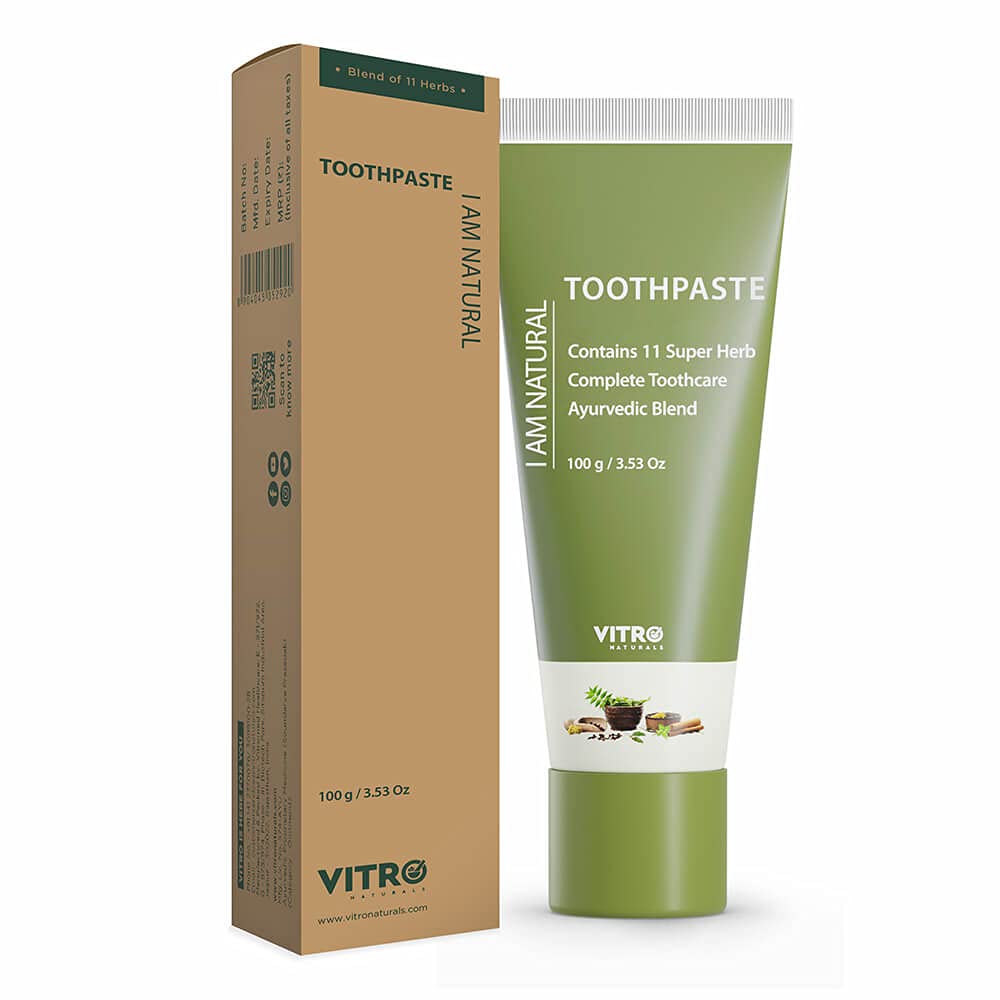 Vitro Herbal Toothpaste 100g | Complete Toothcare | Ayurvedic Blend with Babool, Laung, Pudina, Neem | Vegetarian | No Fluoride