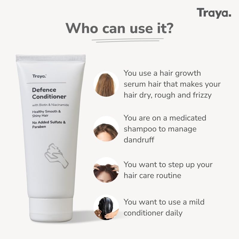 Traya Defence Conditioner | For Deep Moisturizing, Hair Growth & Hair Fall Control - Mild Formula | Consist Biotin & Niacinamide | 100g