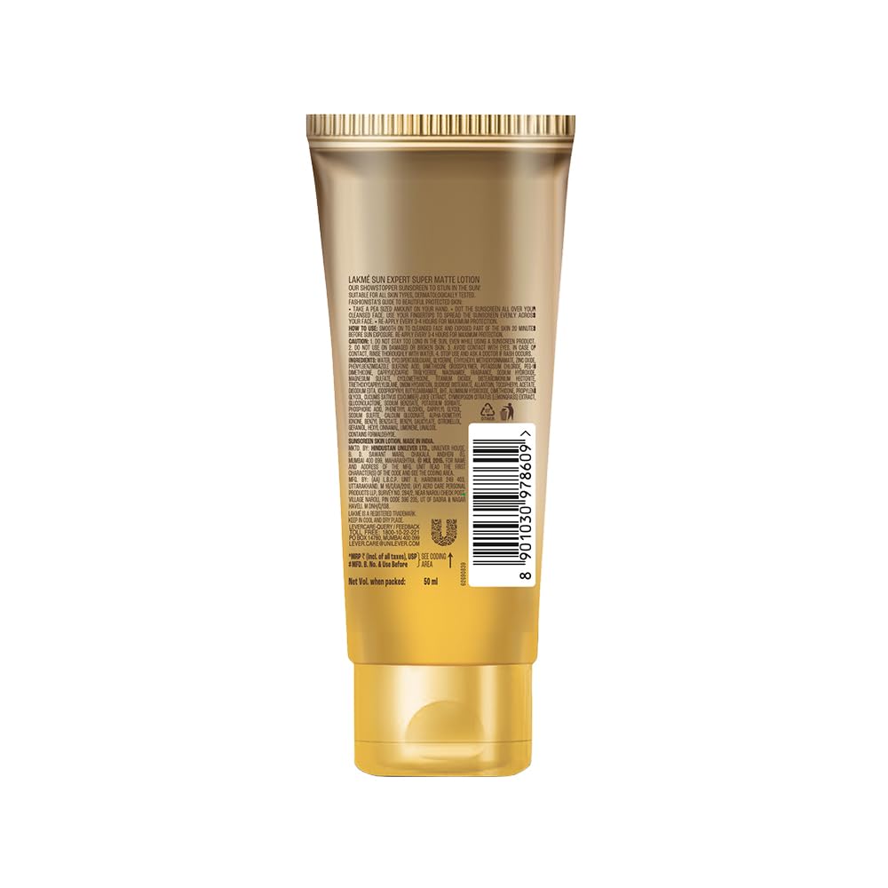 Lakme Sun Expert SPF 50 PA++ Ultra Matte Lotion Sunscreen, Blocks Upto 97% Harmful Sunrays, 50 ml