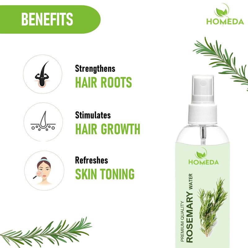 Homeda Rosemary Water for Hair Growth, Rose mary water spray for Hair Growth, Rosemary hair spray, Roj meri hydrosol, Rose Merry mist, Roseberry, Steam Distilled 100% Pure Natural (200 ml)