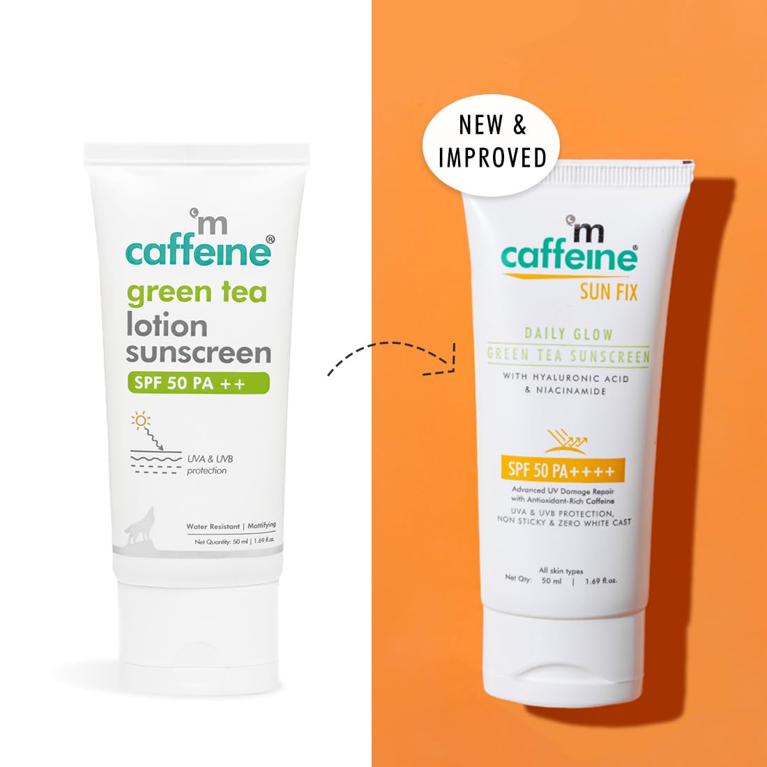 mCaffeine Niacinamide and Hyaluronic Acid Sunscreen SPF 50++ for Oily Skin | Mattifying, Zero White Care, Water Resistant & Non Sticky Sunscreen for Women & Men | Prevents Tan & UV Damage - 50ml