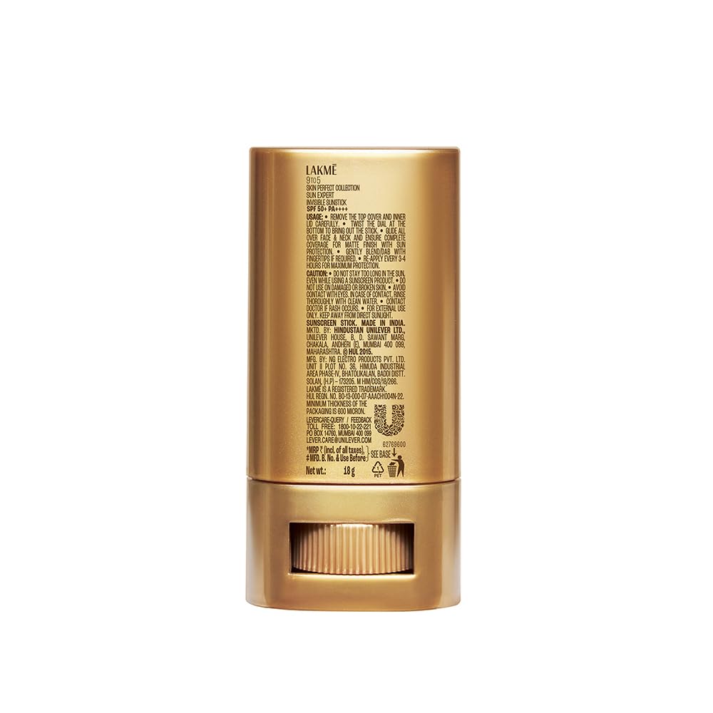 LAKMÉ Sun Expert Invisible Sunstick For All Skin Types Spf 50+ Pa++++ For Uva/B,No White Cast,On The Go Protection 18G