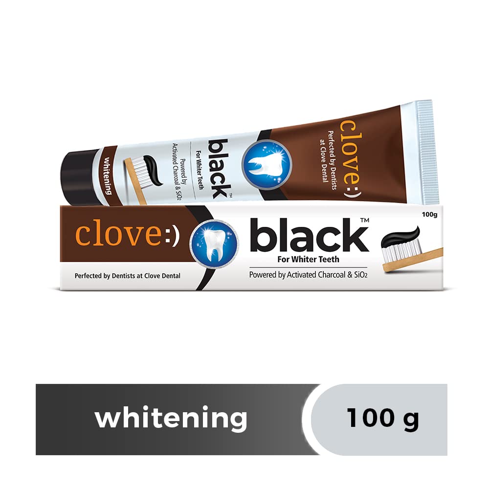 Clove Black Toothpaste for Whiter Teeth powered by Activated Charcoal & SiO2. Formulated by dental experts- 200gms (100gm*2) Combo Pack