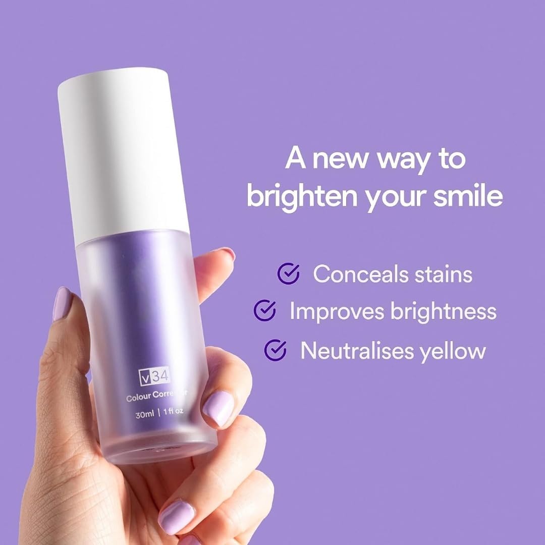 V34 Purple Toothpaste By Brighter Smile HiSmile Teeth Whitening Colour Corrector & Stain Remover Whitening Booster for Yellow Removel Stains – Fresh Breath Solution for Men and Women