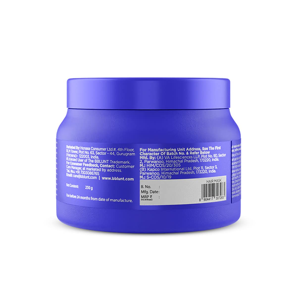 BBLUNT Intense Moisture Hair Mask with Jojoba Oil & Vitamin E for Nourished & Shiny Hair - 250 g