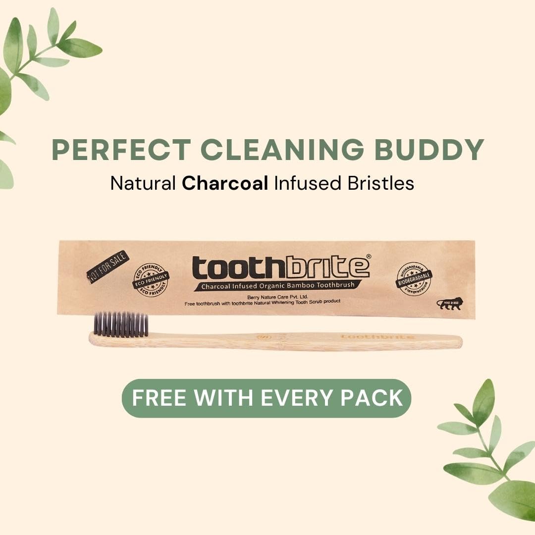 toothbrite Natural Whitening Tooth Scrub gel toothpaste Patented Micro Granular Scrub Contains no Harmful Peroxides or Paraben | Mint Flavour| Single pack of 100g Comes with Free Natural Bamboo Toothbrush