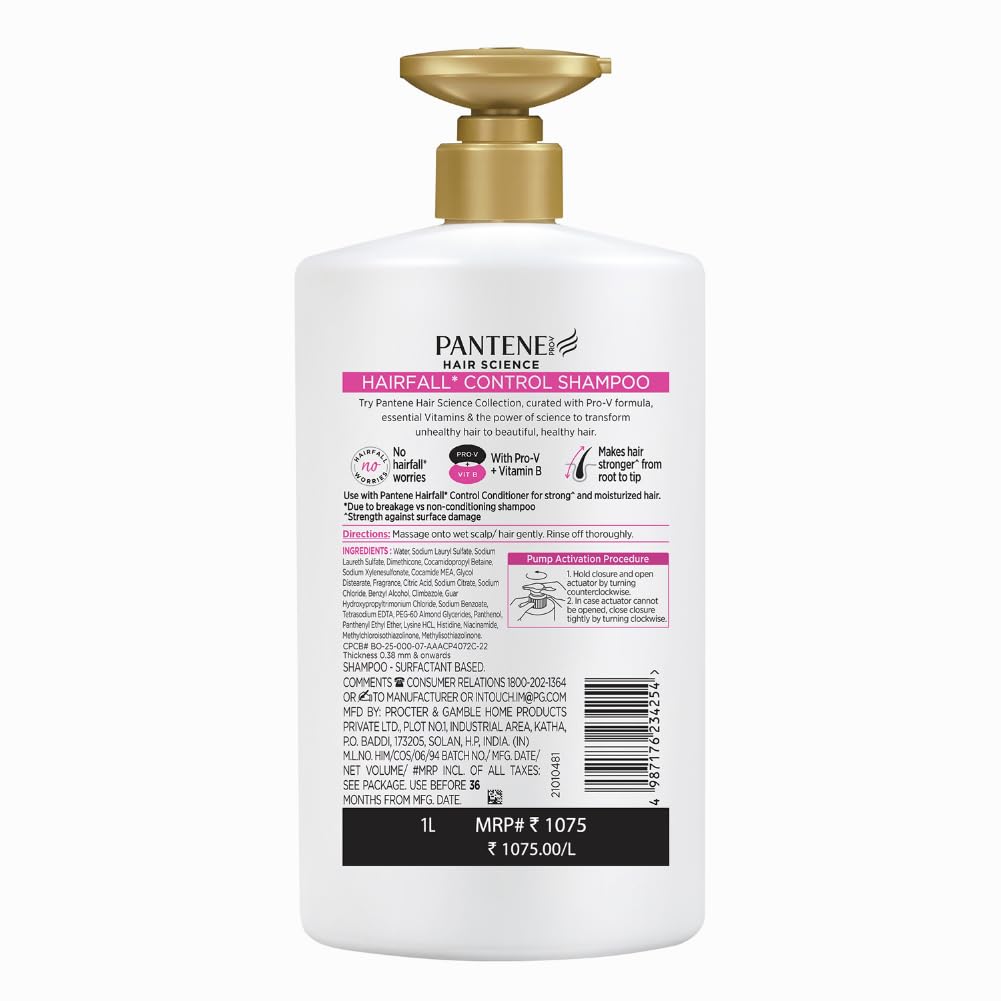 Pantene Advanced Hairfall Solution, Hairfall Control Shampoo, Pack of 1, 1000ML, Pink