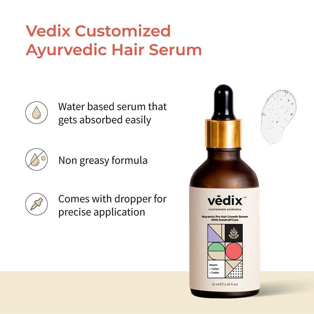 Vedix Hair Serum, Nuyantra Pro Hair Growth Serum Dandruff Care, Customized Ayurvedic Hair Serum For Women & Men With Neem, Tulasi & Cedar - 50 ml