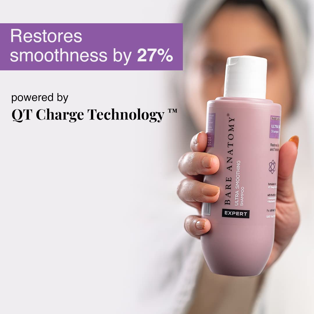 Bare Anatomy Ultra Smoothing Shampoo for Dry and Frizzy Hair | Restores Smoothing & Texture by 27% | Powered By Carbohydrate Complex & Niacinamide | SLS & Paraben Free | Vegan | For Men & Women -250ml