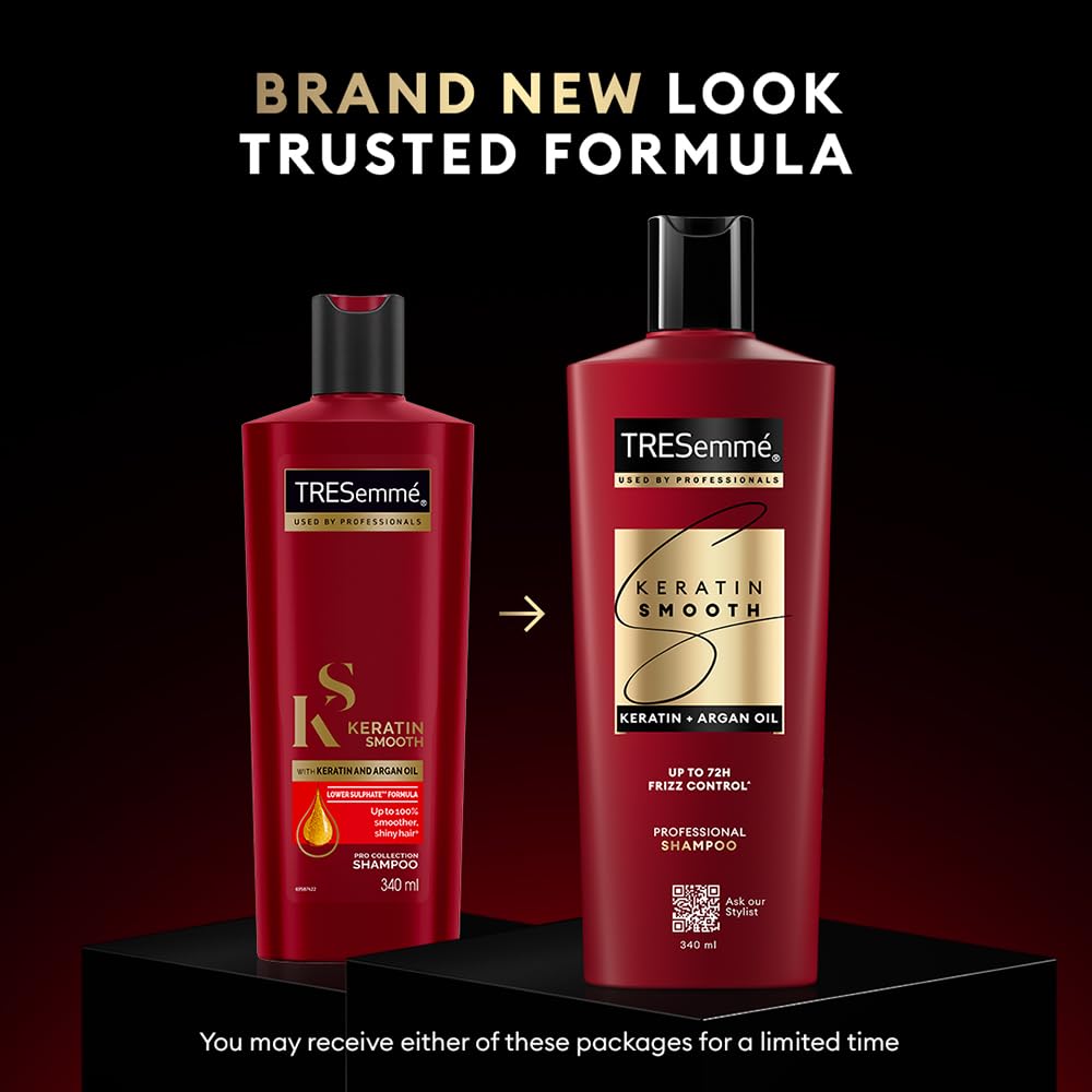 TRESemme Keratin Smooth Shampoo 340 ml|| With Keratin & Argan Oil for Straighter|| Shinier Hair - Nourishes Dry Hair & Controls Frizz|| For Men & Women