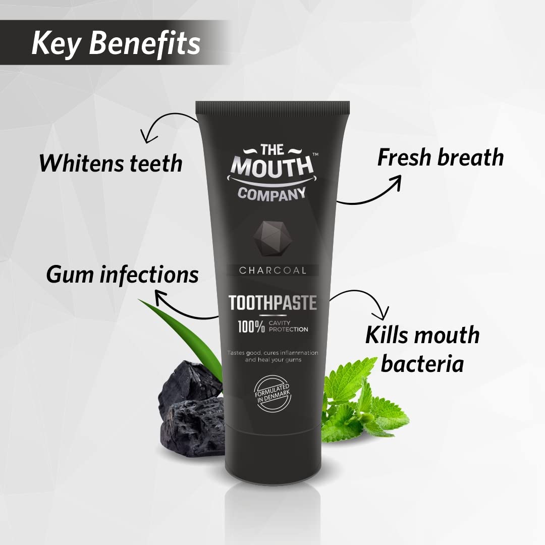 The Mouth Company Charcoal Toothpaste for Teeth Whitening | Vegan, SLS & Paraben Free, Gluten Free - 75gm