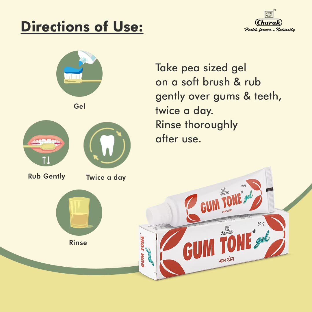 Charak Gumtone Herbal Gel For Healthy Gums and Teeth, Dental Plaque & Bad Breath - 50 Gram X 3 - (Gumtone Gel)