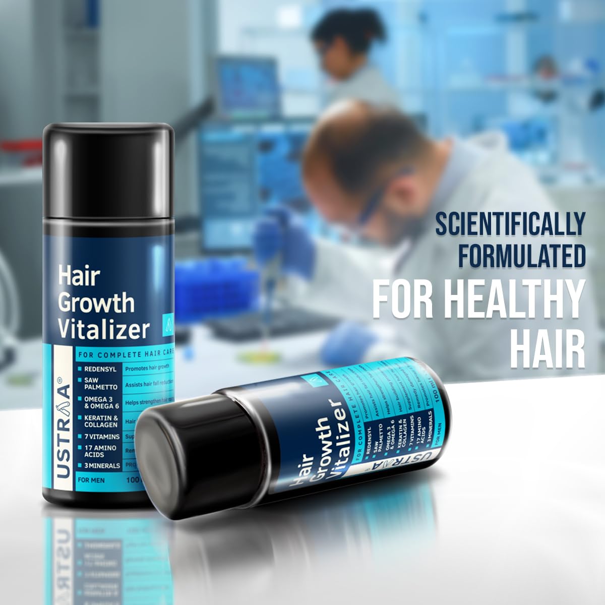 USTRAA Hair Growth Vitalizer - 100ml - Boost hair growth, Prevents hair fall, Delays Hair Greying, With Redensyl and Onion Extract, Non-oily serum for complete hair care and nourishment