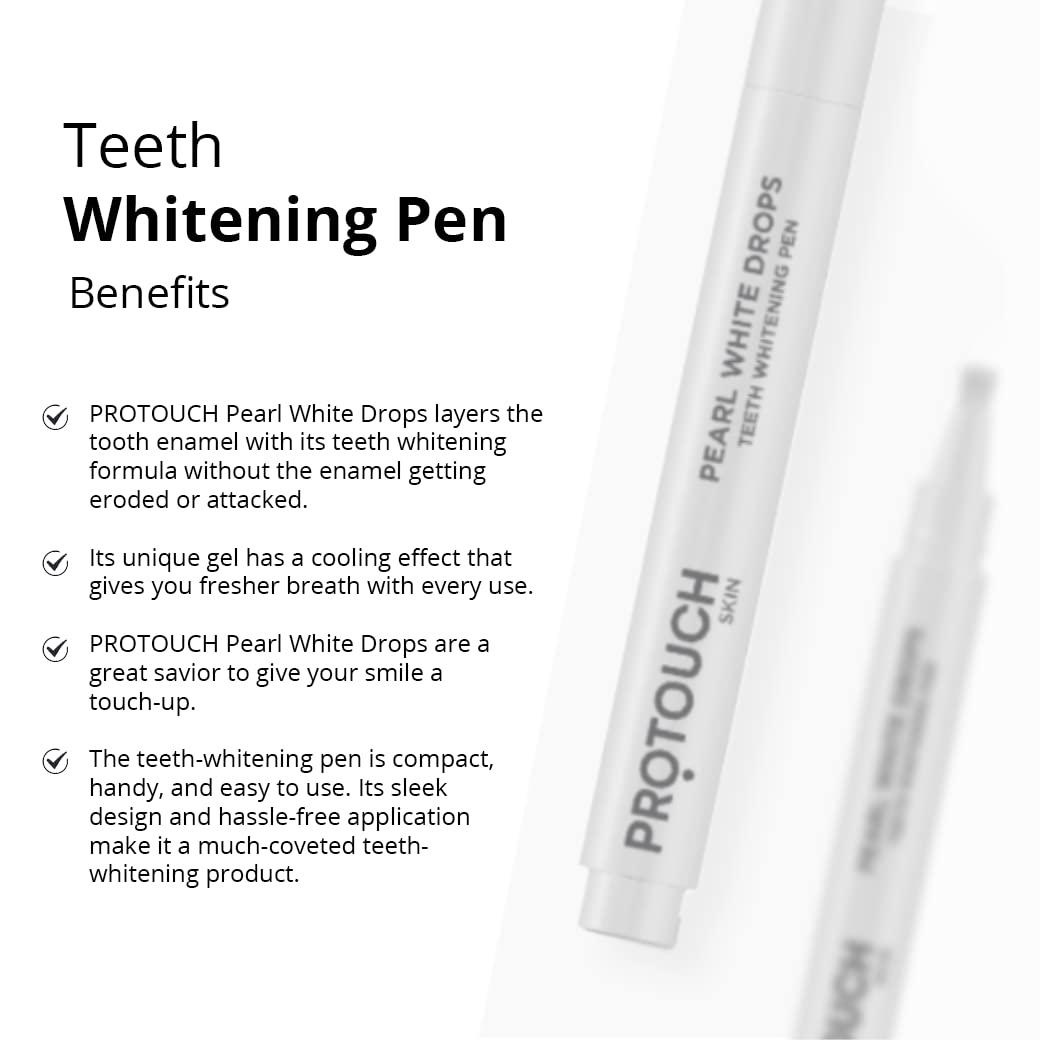 PROTOUCH Pearl White Drops | Teeth Whitening Pen Gel | Whiter Teeth & Fresher Breath for a Brighter Smile on-the-go | Enamel Safe| For Men & Women (Pack of 1)