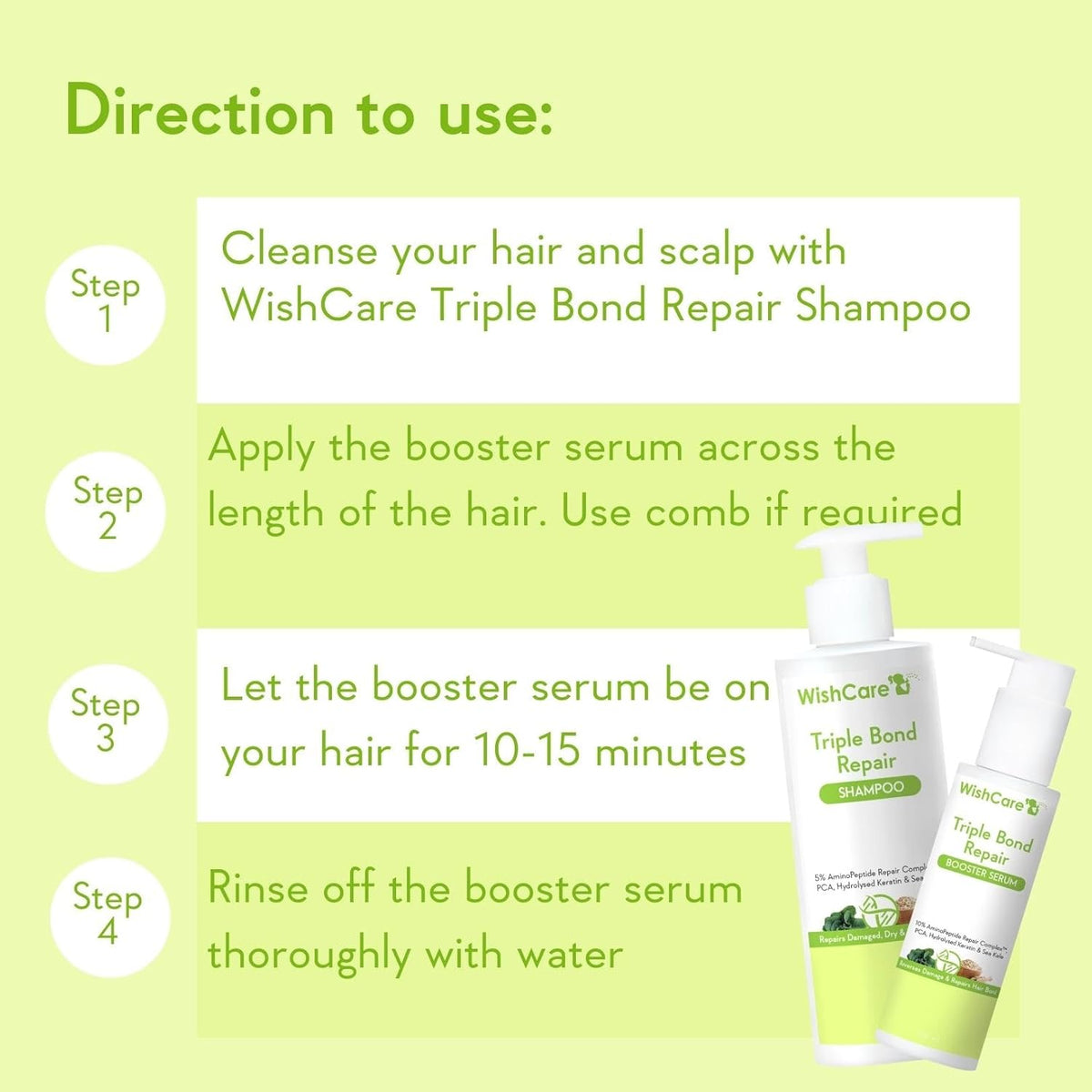 WishCare Triple Bond Repair Booster Hair Serum - 10% AminoPeptide Complex - Repairs Damaged & Frizzy Hair 100ml