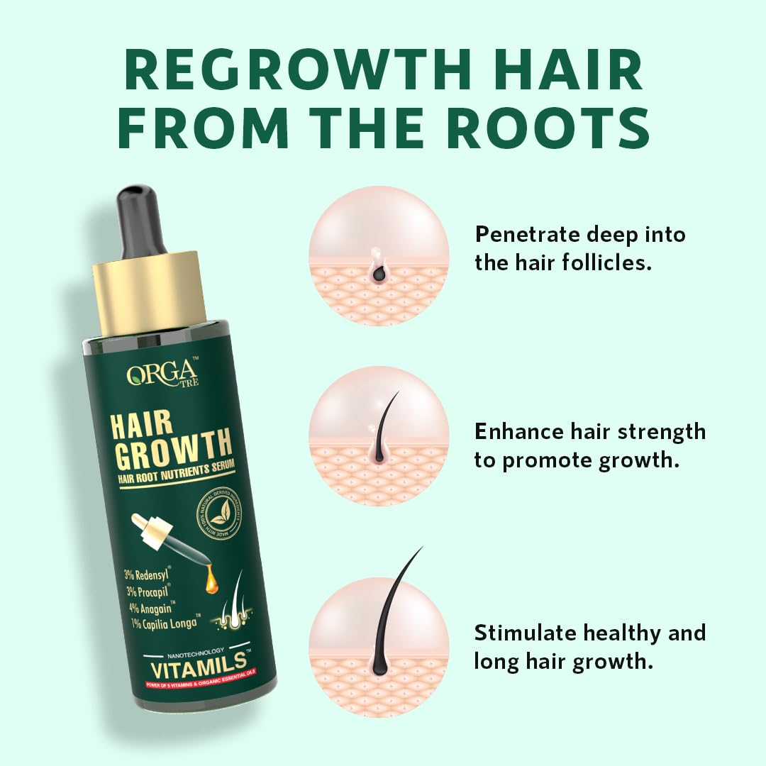 ORGATRE Hair Growth Serum - 50ml | 3% Redensyl, 4% Anagain, 3% Procapil, 1% Capilia Longa & Rosemary Oil | Scalp Treatment & Hair Tonic for Men & Women | Effective Hair Regrowth Formula