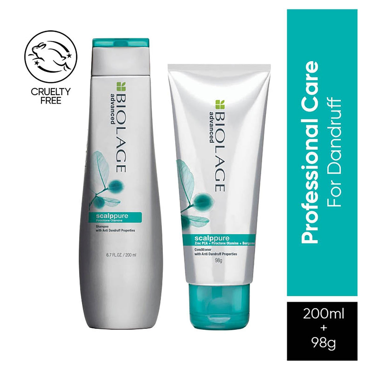 Biolage Professional Scalppure Anti-Dandruff Shampoo and Conditioner Combo, Removes Visible Flakes from 1st Use, Enriched with Bergamot, 2 Step Haircare Combo, Cruelty-Free, 200ml + 98g