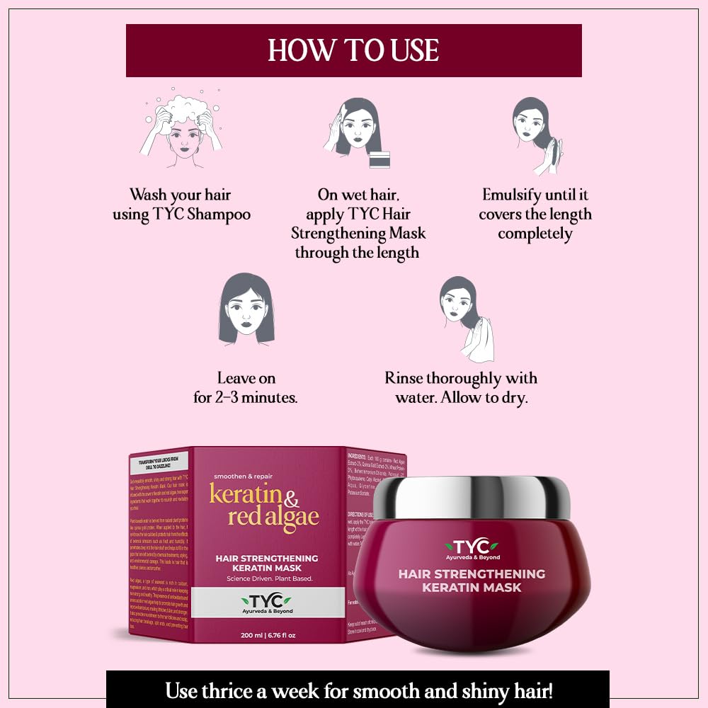 TYC-Trust Your Choice Hair Strengthening Keratin Mask for Dry Damaged Frizzy Hair Repair with Red Algae and Plant Keratin Provides Deep Conditioning Quantity - 200 ML (Pack of 1)