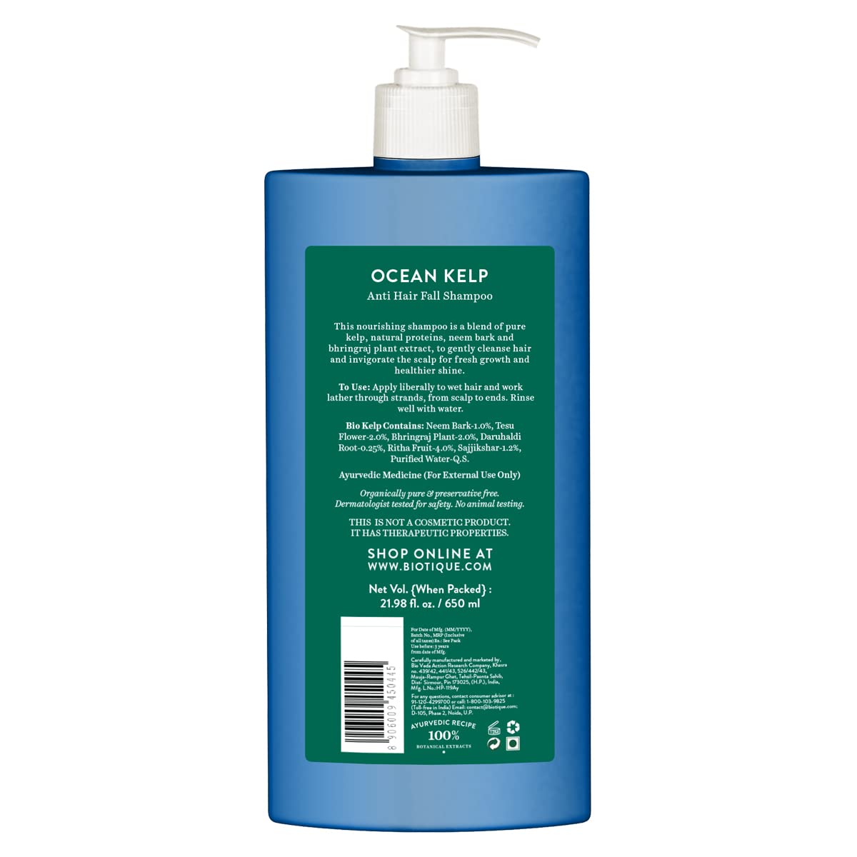 Biotique Ocean Kelp Anti Hairfall Shampoo | Intensive Hair Growth Therapy| Anti Hairfall Shampoo that Maintains Shine |100% Botanical Extracts | Suitable for All Hair Types |650ml