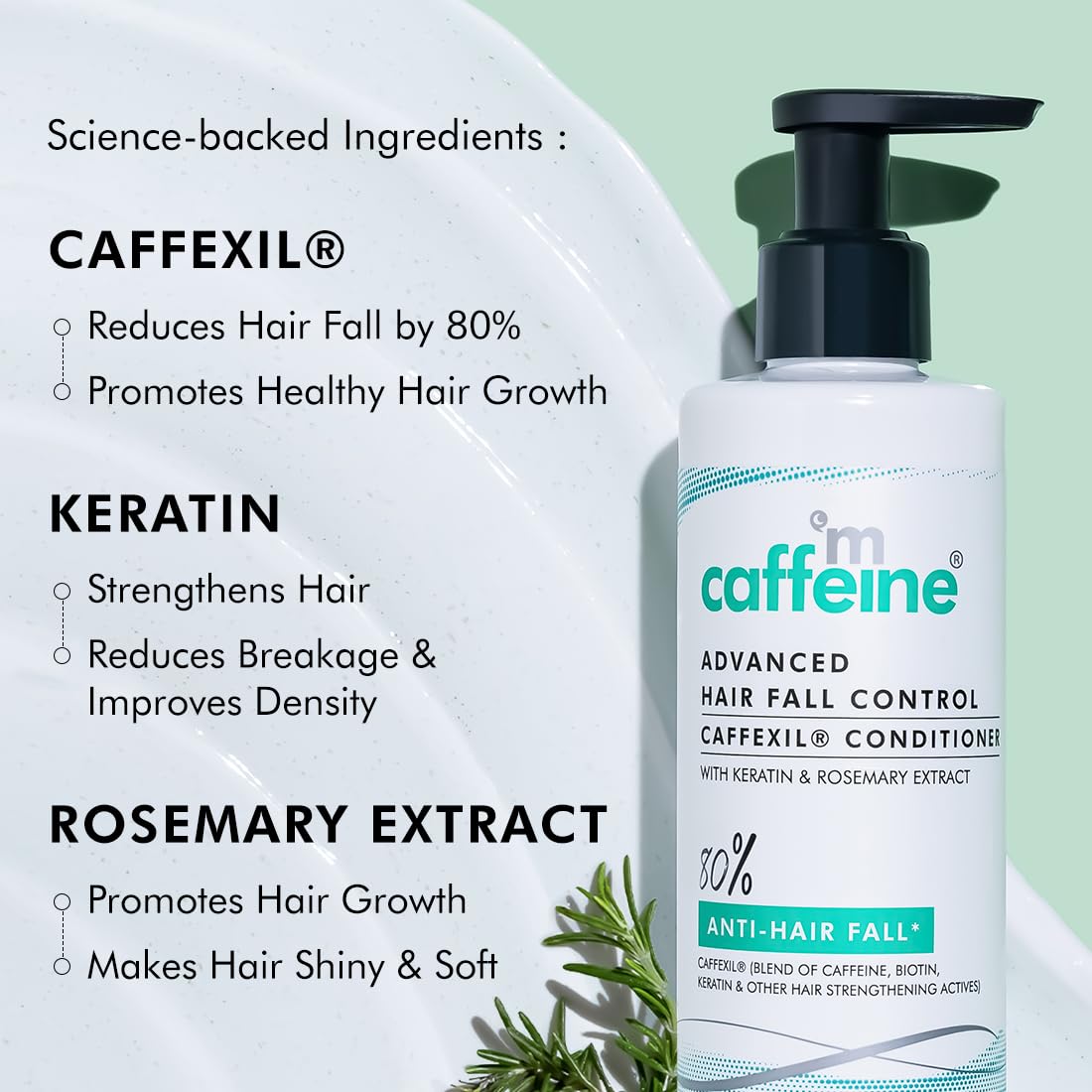 mCaffeine Advanced Hair Fall Control Caffexil® Conditioner with Keratin, Biotin & Rosemary Extracts | 80% Hair Fall Control | Reduces Breakage, Improves Softness & Shine | For Men & Women - 250 ML