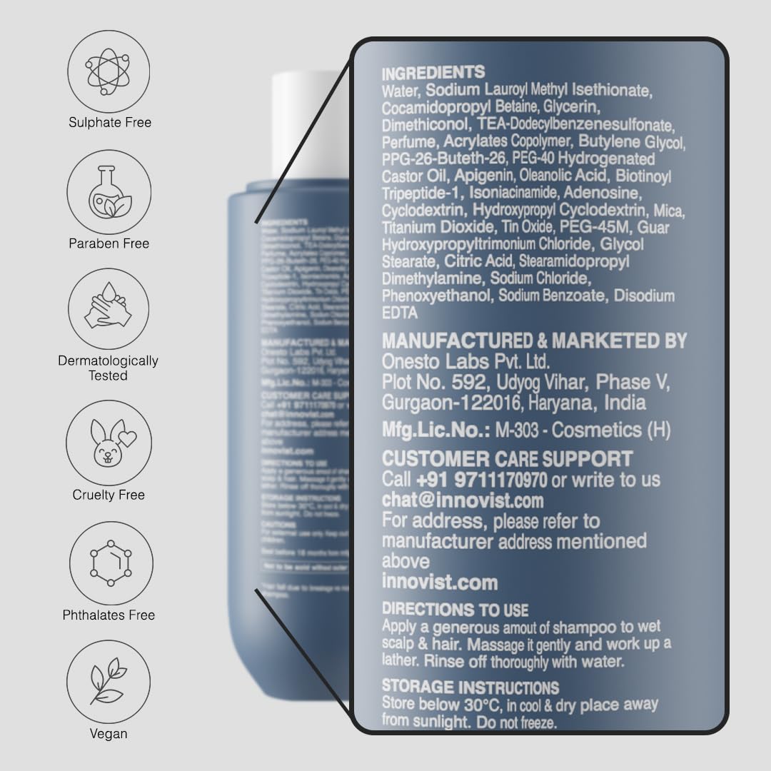 Bare Anatomy Hair Fall Control Shampoo | Provides 5x Hair Fall Control | Adenosine & Peptides | For Dry & Frizzy Hair | Sulphate & Paraben Free | DHT Blocker | Women & Men | 250ml (Pack of 2)