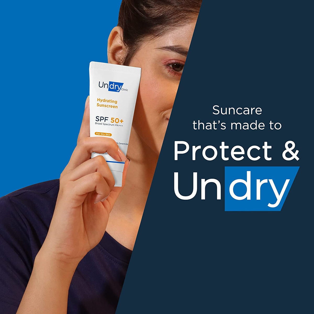 Undry Hydrating Sunscreen for Dry Skin (50gm) Lightweight, Photostable Sunscreen SPF 50 Broad Spectrum Sun Screen Protector SPF 50 Sunscreen for Women & Sunscreen for Men; Sun Cream with HA & Ceramide