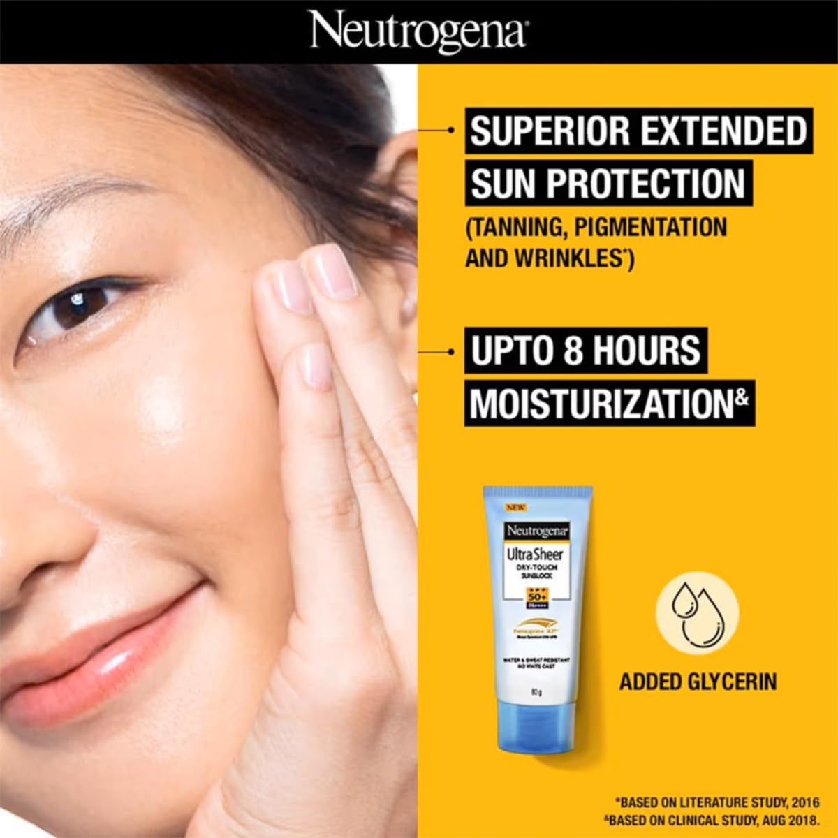 Neutrogena Ultra Sheer Sunscreen SPF 50+ | Broad Spectrum UVA/UVB | Blue light protect | No White Cast | Water resistant, Ultra light & Non sticky | Oily, Dry & Sensitive Skin | 80 g (Pack of 1)