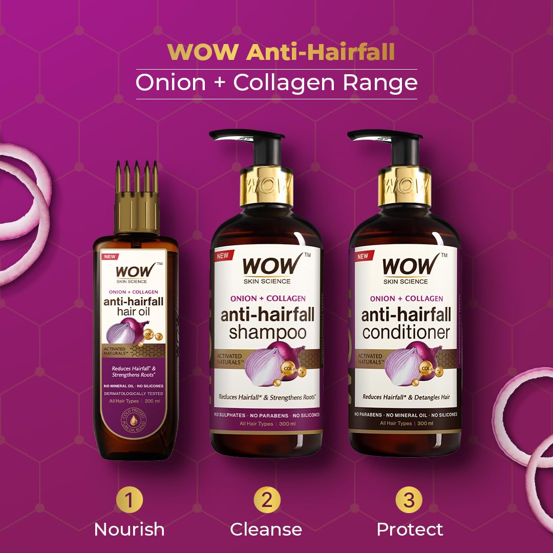 Wow Skin Science Onion Oil Shampoo & Conditioner Kit With Red Onion Seed Oil Extract, Black Seed Oil & Pro-Vitamin B5 (Shampoo + Conditioner), 600 Ml