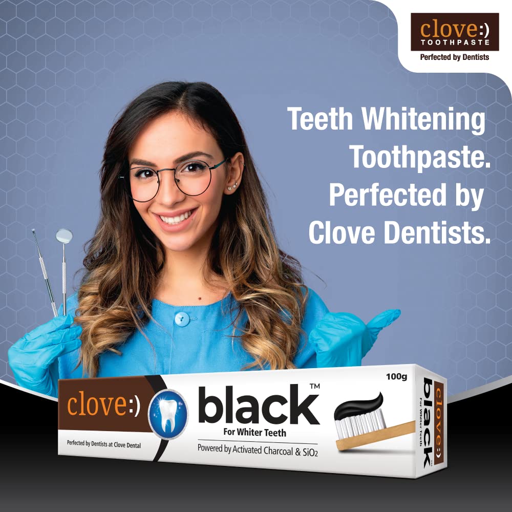 Clove Black Toothpaste for Whiter Teeth powered by Activated Charcoal & SiO2. Formulated by dental experts- 200gms (100gm*2) Combo Pack