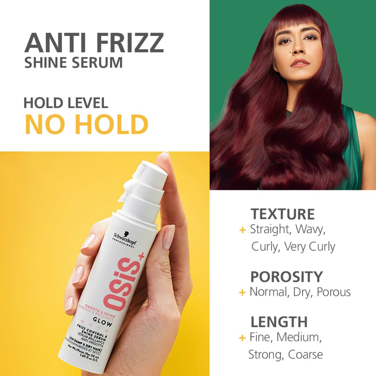 OSiS+ Schwarzkopf Professional Osis+ Glow Anti-Frizz Shine Serum I For Frizz Reduction And Shine | Vegan | Leave-In Hair Serum | Silicon Free | 50Ml