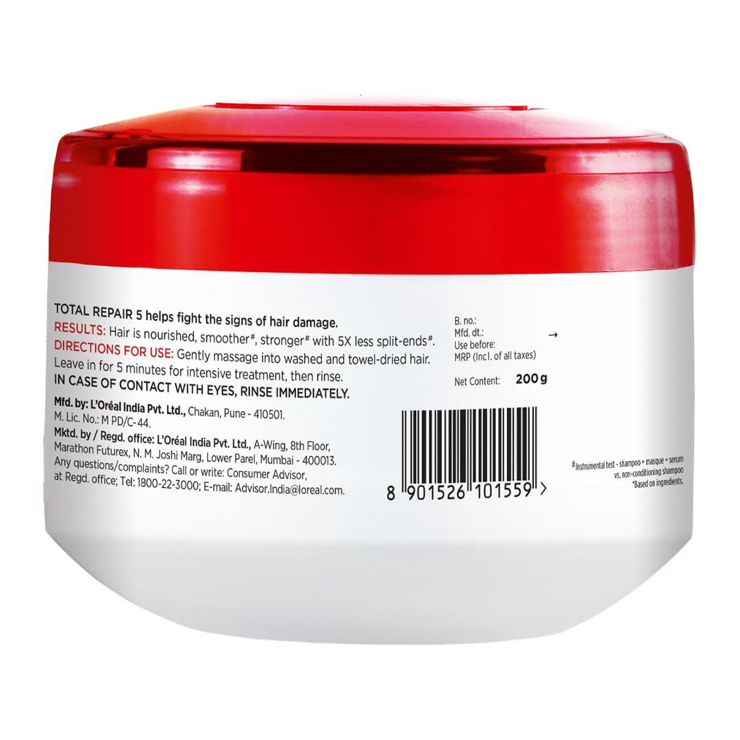 L'Oreal Paris Hair Mask, For Damaged and Weak Hair, With Pro-Keratin + Ceramide, Total Repair 5, 200ml