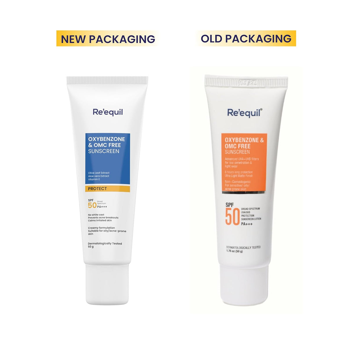 RE' EQUIL Oxybenzone and OMC Free Sunscreen For Oily, Sensitive & Acne Prone Skin | Prevents Acne Breakouts | No White Cast | SPF 50 PA+++ | 50g