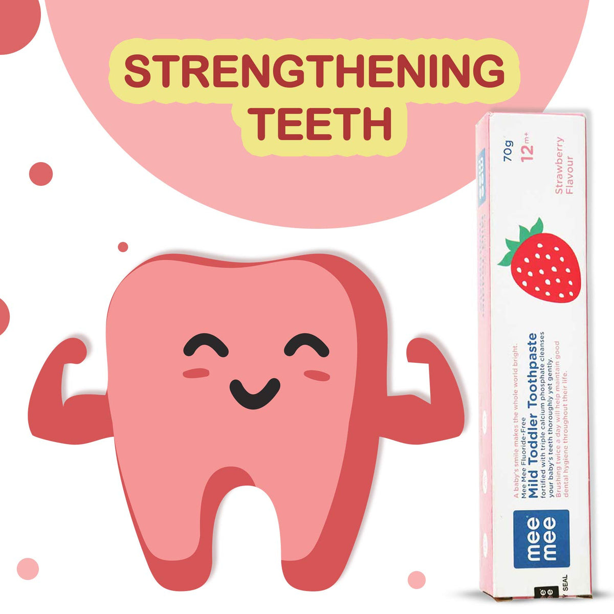 Mee Mee Baby Toothpaste Fluoride Free 70 Gram | Strawberry Flavour Toothpaste For Babies & Toddlers of 1 to 5 Years For cavity Protection, Oral Care (Pack of 1)