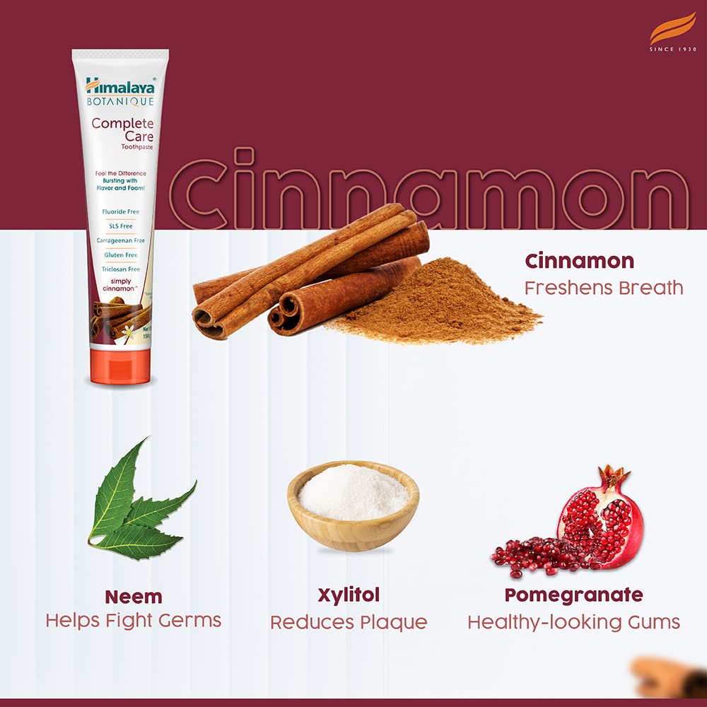 Himalaya Botanique Complete Care Toothpaste - Simply Cinnamon | Free from Fluoride & SLS | For Fresh Breath and Clean Mouth | 150g