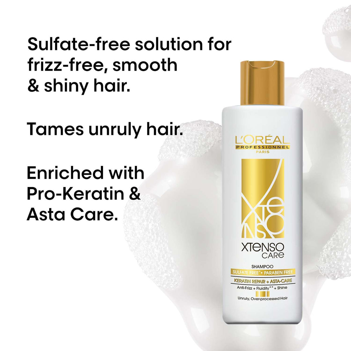 L'Oréal Professionnel Xtenso Care Sulfate-Free Shampoo for Frizz-Free, Shiny & Manageable Hair 250ml | With Pro Keratin & Asta Care | For Men & Women | Unruly, Unmanageable Hair