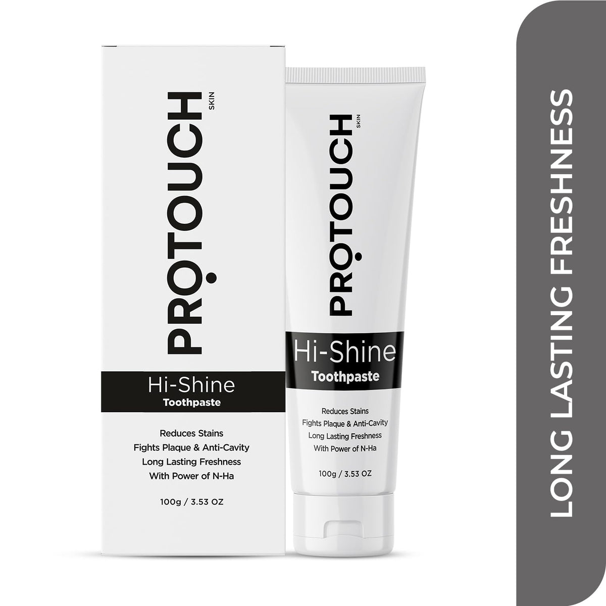 PROTOUCH Hi Shine Toothpaste | Teeth Whitening, Cavity Prevention and Superior Cleaning | With Charcoal | SLS & Fluoride Free Toothpaste with N-HA for teeth remineralization & Active Cleaning